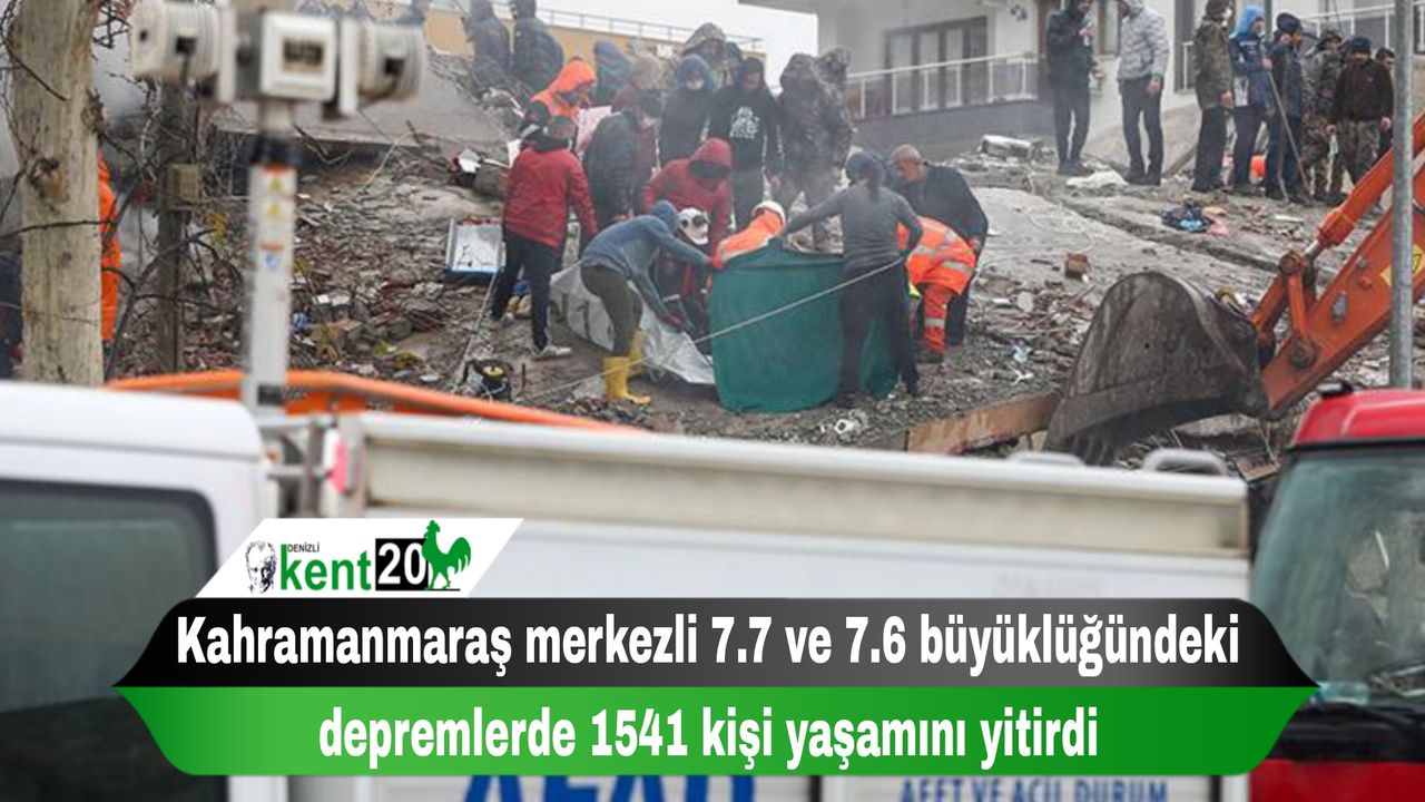 Kahramanmaraş merkezli 7.7 ve 7.6 büyüklüğündeki depremlerde 1541 kişi yaşamını yitirdi