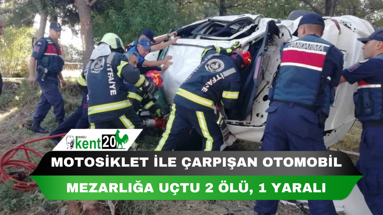 Motosiklet ile çarpışan otomobil mezarlığa uçtu: 2 ölü, 1 yaralı