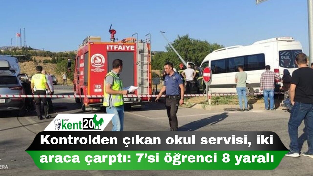 Kontrolden çıkan okul servisi, iki araca çarptı: 7’si öğrenci 8 yaralı