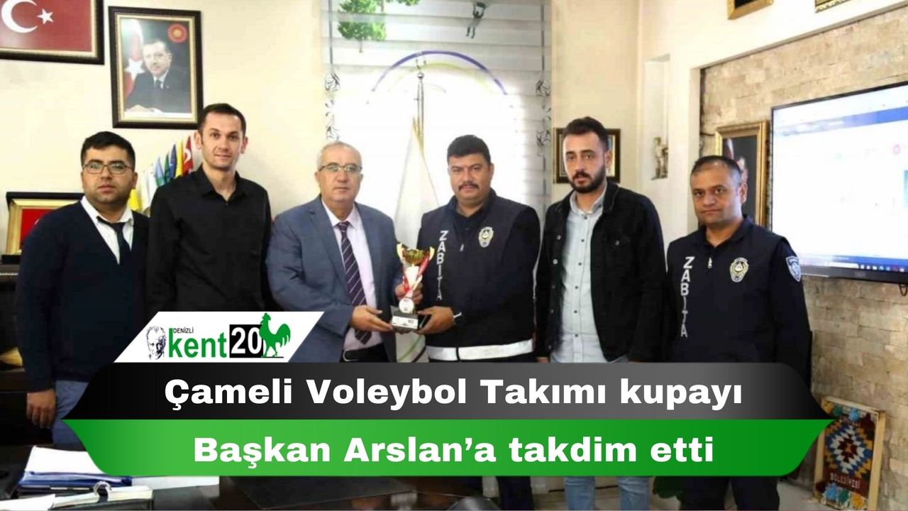Çameli Voleybol Takımı kupayı Başkan Arslan’a takdim etti