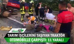 Tarım işçilerini taşıyan traktör otomobille çarpıştı: 11 yaralı