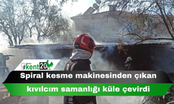 Spiral kesme makinesinden çıkan kıvılcım samanlığı küle çevirdi
