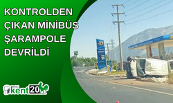 Kontrolden çıkan minibüs şarampole devrildi