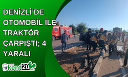 Denizli’de otomobil ile traktör çarpıştı; 4 yaralı