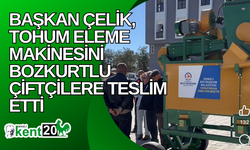 Başkan Çelik, tohum eleme makinesini Bozkurtlu çiftçilere teslim etti