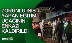 Zorunlu iniş yapan eğitim uçağının enkazı kaldırıldı