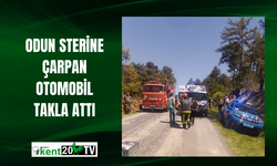 Odun sterine çarpan otomobil takla attı