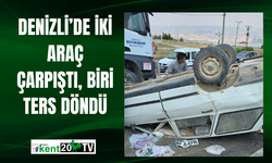 Denizli’de İki Araç Çarpıştı, Biri Ters Döndü