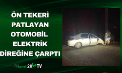 Ön Tekeri Patlayan Otomobil Elektrik Direğine Çarptı