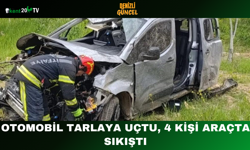 Otomobil Tarlaya Uçtu, 4 Kişi Araçta Sıkıştı