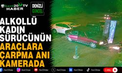 Alkollü kadın sürücünün araçlara çarpma anı kamerada