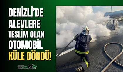 Denizli'de alevlere teslim olan araç hurdaya döndü!