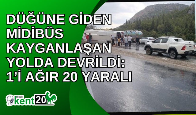 Düğüne giden midibüs kayganlaşan yolda devrildi: 1’i ağır, 20 yaralı