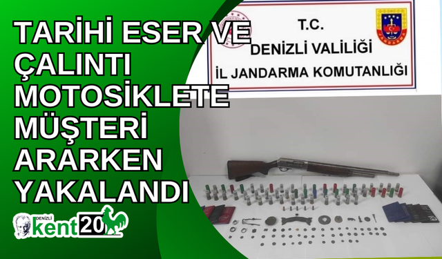 Tarihi eser ve çalıntı motosiklete müşteri ararken yakalandı