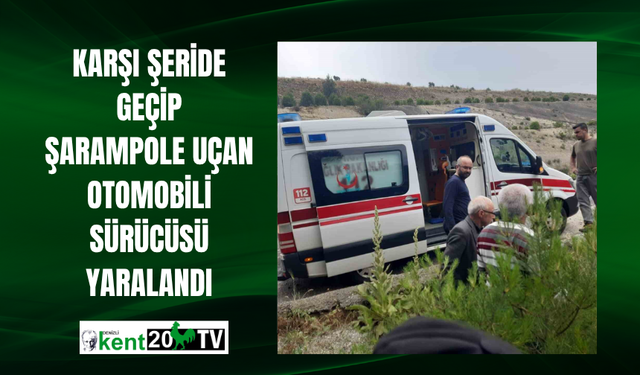 Karşı şeride geçip şarampole uçan otomobili sürücüsü yaralandı