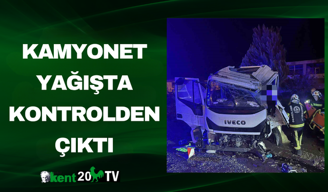 Kamyonet Yağışta Kontrolden Çıktı