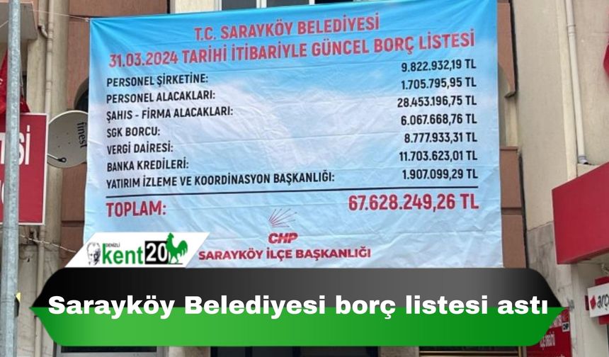 Sarayköy Belediyesi borç listesini astı