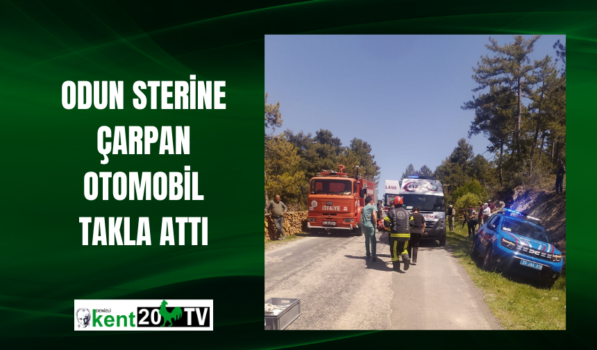 Odun sterine çarpan otomobil takla attı
