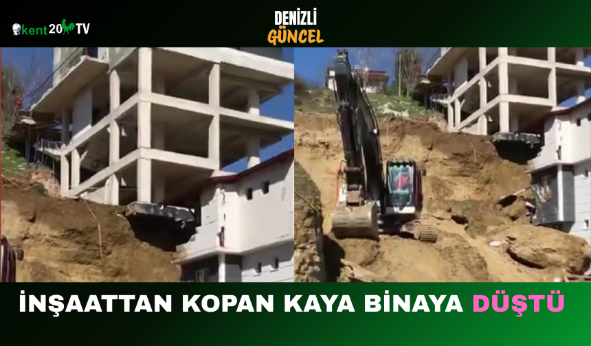 İnşaattan Kopan Kaya Binaya Düştü