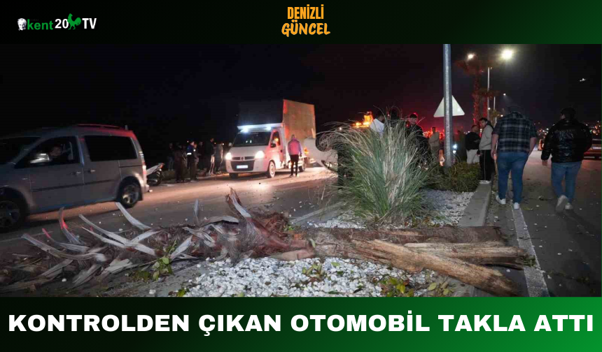 Kontrolden Çıkan Otomobil Takla Attı