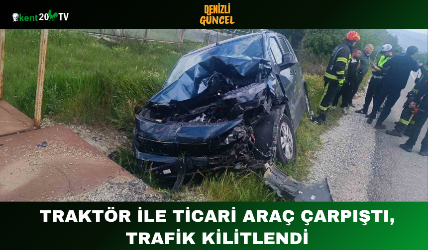 Traktör ile Ticari Araç Çarpıştı, Trafik Kilitlendi