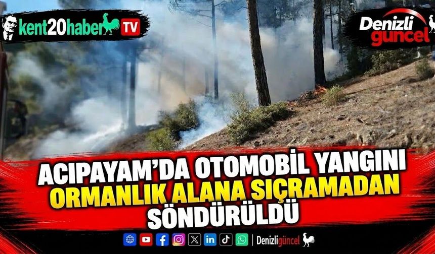 Acıpayam'da Otomobil Yangını Ormanlık Alana Sıçramadan Söndürüldü