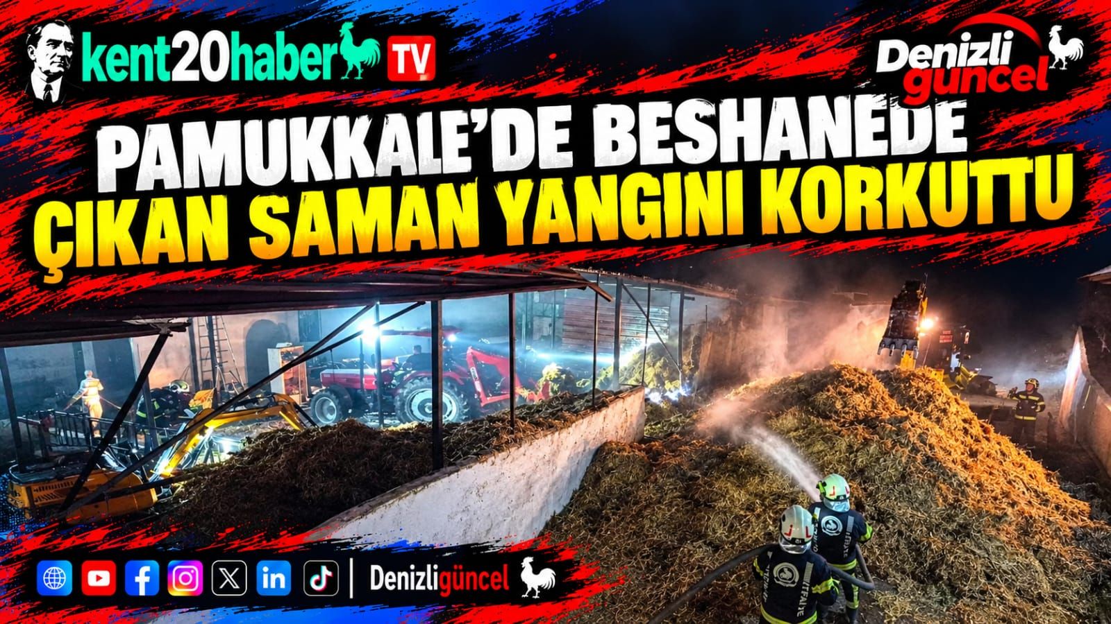 Pamukkale’de besihanede çıkan saman yangını korkuttu